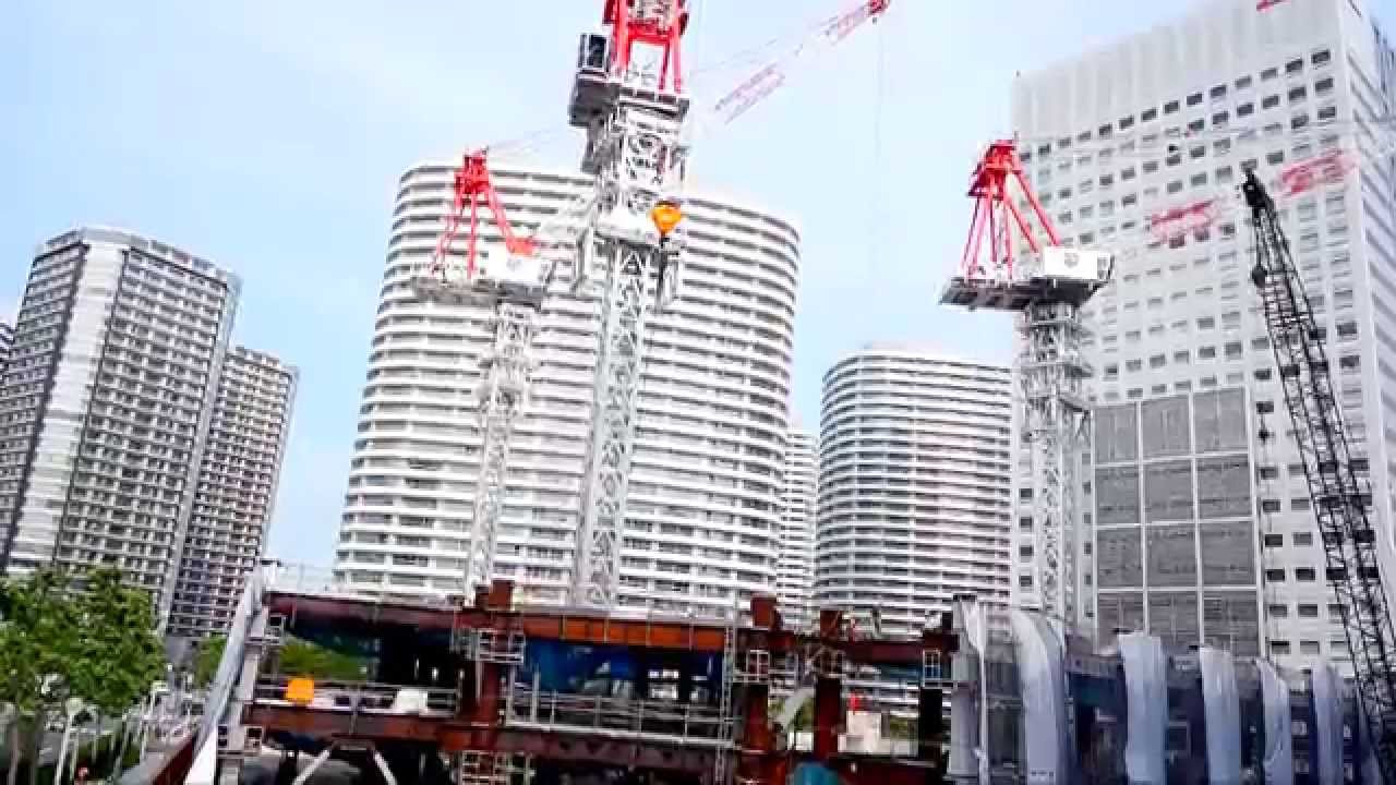 高層ビル建設中 工事現場 クレーン重機 Construction High Building Youtube