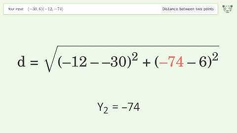 Find the distance between two points p1 (-30,6) and p2 (-12,-74): Step-by-Step Video Solution