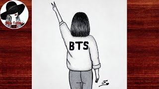 Easy BTS drawing | BTS girl drawing step by step | BTS Army drawing