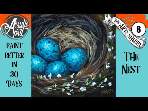 Robins Egg Nest Easy Daily Painting  Step by step Acrylic Tutorials Day8  #AcrylicApril2020