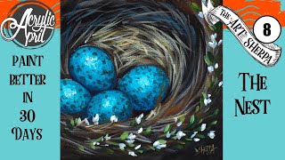 Robins Egg Nest Easy Daily Painting Step by step Acrylic Tutorials Day8 #AcrylicApril2020