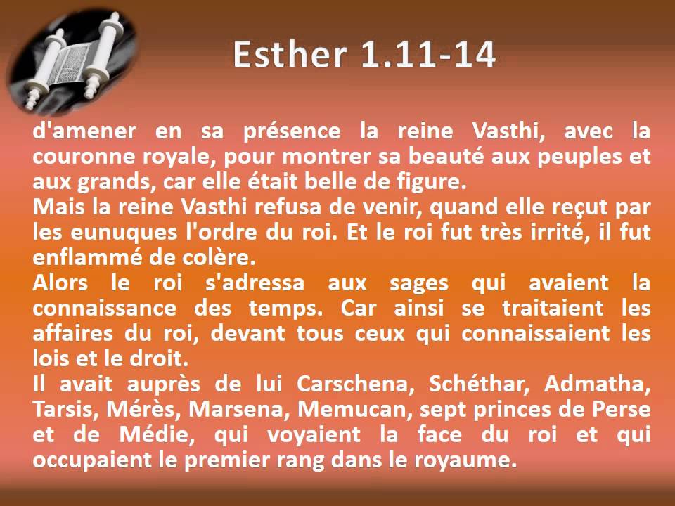 17 Le livre d'Esther chap 01 Texte déroulant et l'audio vidéo évangile