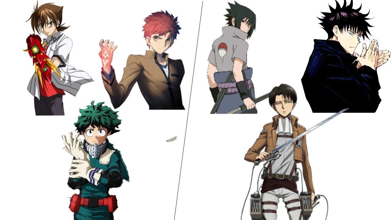 Issei, Deku, Shirou as Sasuke, Levi, Megumi