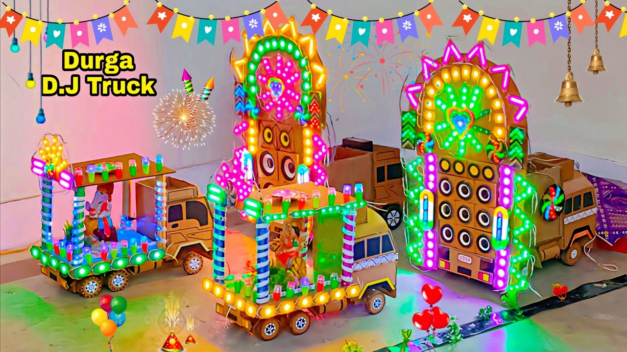 DIY Mini DJ Truck NavDurga Puja Matakaali Stgae At Home| Ganpati Chaturthi Big DJ Cardboard DJ Light
