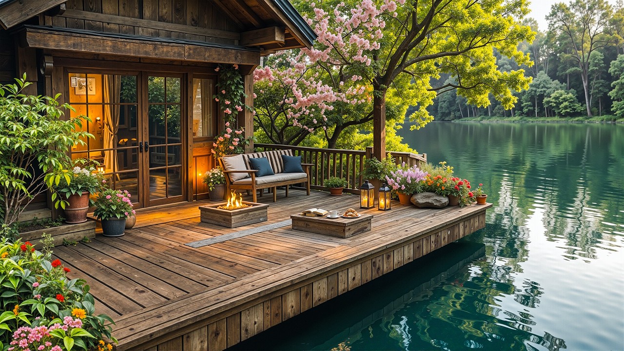 Спокойный весенний кофе и джаз у озера | Нежная джазовая музыка для релаксации