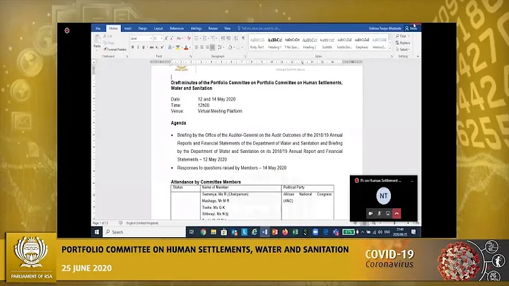 Portfolio Committee on Human Settlements, Water and Sanitation 25:06:2020