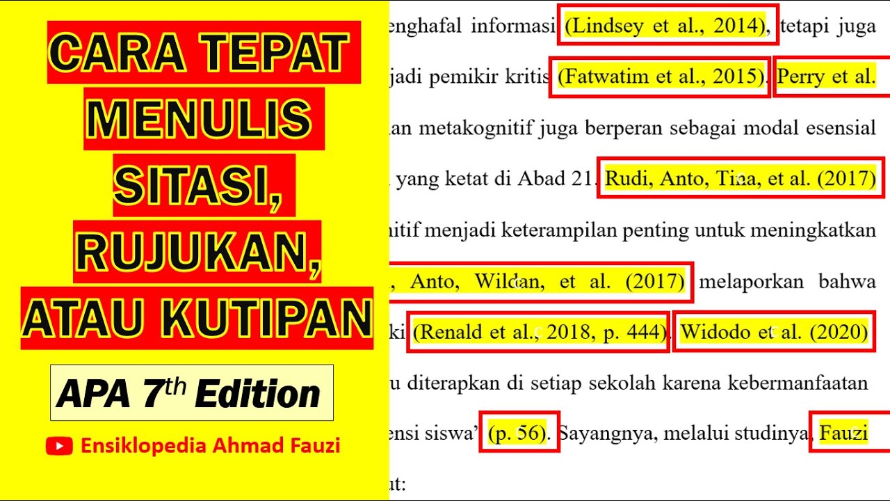 Cara Menulis Kutipan, Rujukan, atau Sitasi sesuai APA style 7th Edition