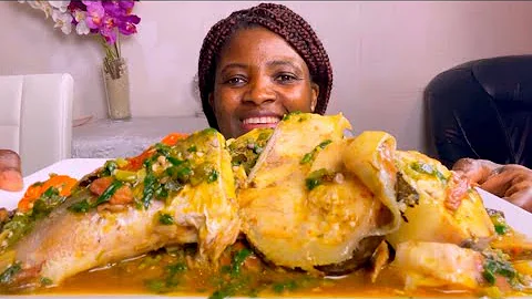 African food mukbang mackerel fish vegetable soup with Fufu/eating soft sounds/eating show notalking