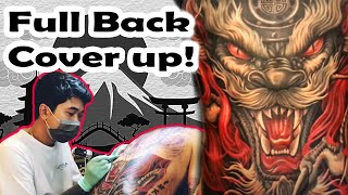 FULL PUNGGUNG COVER UP TATTOO LAMA PAKAI NAGA, DATANG 2 hari ke bali hanya buat tattoo,MANTAP