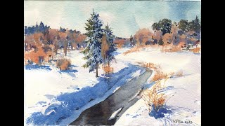 : 20220106   . Watercolor winter landscape