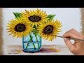 Painting Sunflowers in a Mason Jar on Burlap Canvas Acrylic Tutorial LIVE