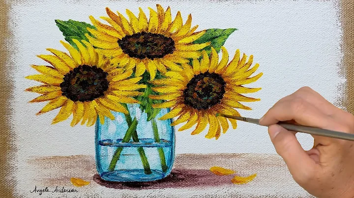 Painting Sunflowers in a Mason Jar on Burlap Canvas Acrylic Tutorial LIVE