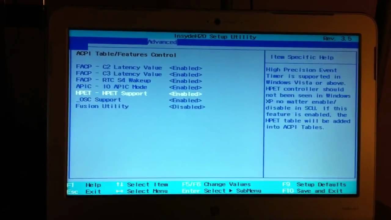 insydeh20 setup utility hp reset bios