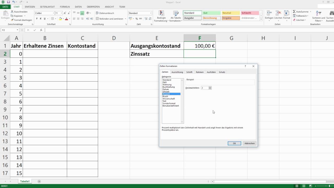 Excel Zinseszinsrechnung Youtube