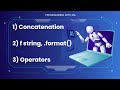 Learn Concatenation, f string, .format(), and different operators in details | Urdu / Hindi