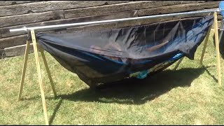 This is my take on the popular TurtleDog portable hammock stand. I needed a smaller version that would fit in my car easily.