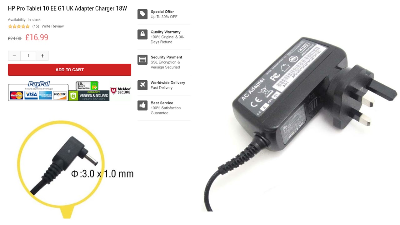 HP Pro Tablet 10 EE G1 Adapter Charger 18W YouTube