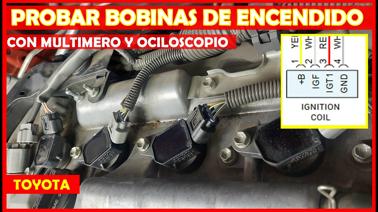 Como probar las bobinas de 4 cables de Toyota con multimetro, osciloscopio y diagrama de cableado