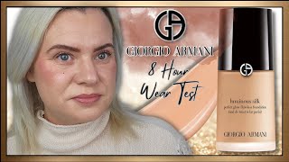 GIORGIO ARMANI LUMINOUS SILK FOUNDATION REVIEW & 8 HOUR WEAR TEST | Clare Walch