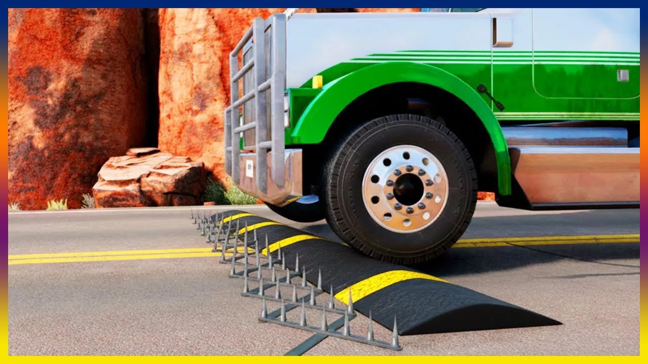 10 Massive Spike Strip Pileup Car Crashes #34 | BeamngCarGaming