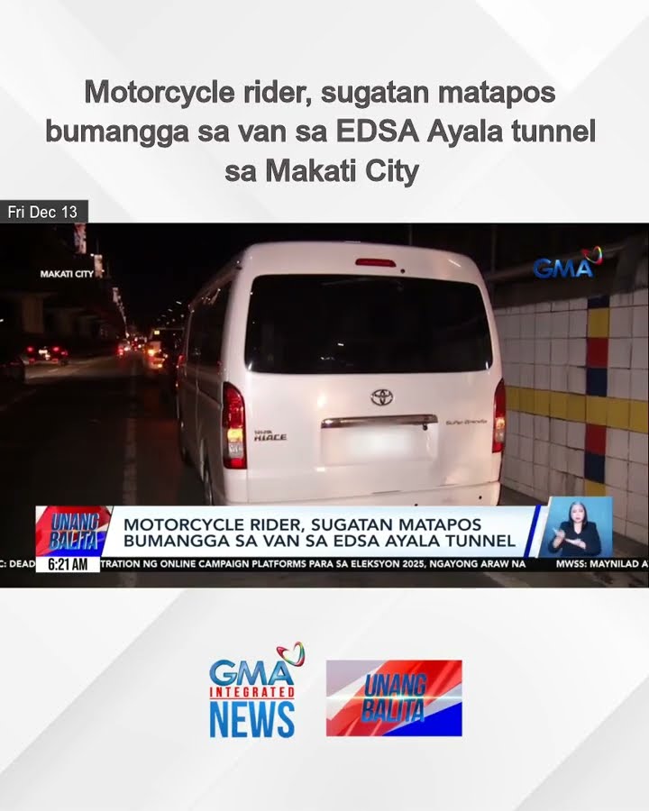 Motorcycle rider, sugatan matapos bumangga sa van sa EDSA Ayala tunnel sa Makati City | Unang Balita