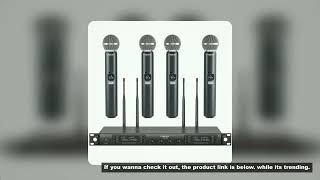 UHF Professional Ｗireless Ｍicrophone Phenyx Pro 4-Channel Auto Scan Selectable Frequency Metal 100M