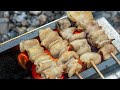 焼き鳥コンロに紀州備長炭シリーズ第1弾！？鶏皮串を焼いてみた！！