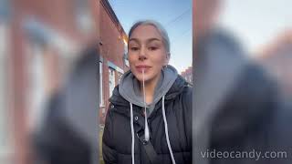 Hot Girl spitting outside 3x