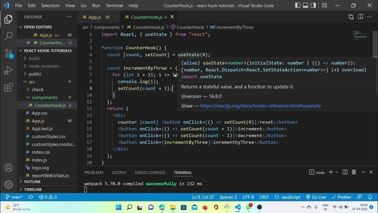 04 React useState with prevState in Telugu - YouTube