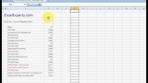 ExcelExperts.com - Excel Tutorial - Cause Of Big Excel Files