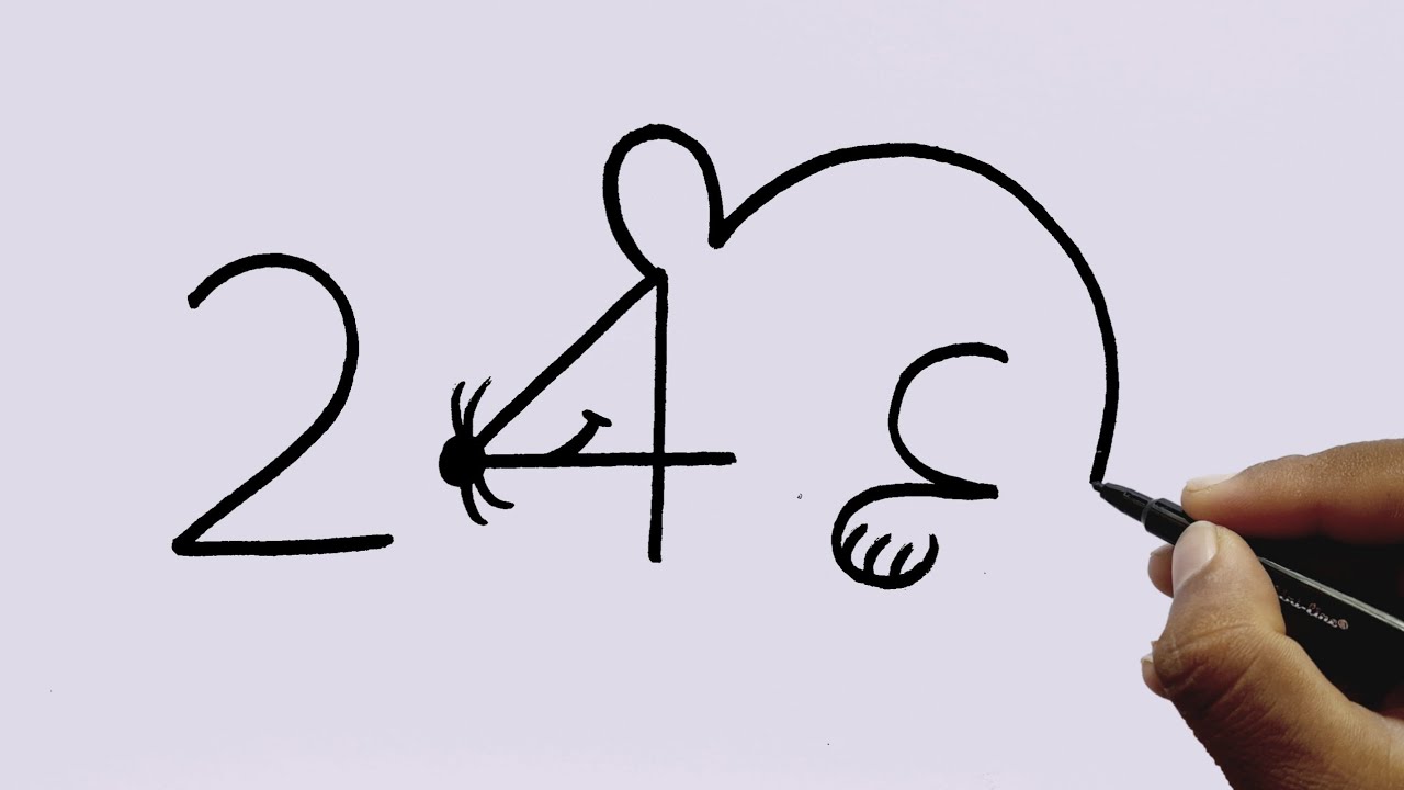 Turn Number 24 into a Cute Mouse Drawing | Easy & Creative Art