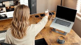 USB L-Shaped Standing Desk with 4 Drawers | OffiGo Sit-Stand Desk Setup