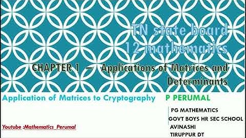 TN 12 MATHS /CRYPTOGRAPHY CONCEPT UNIT:1. APPLICATIONS OF MATRICES AND DETERMINANTS TM&EM SOLUTIO