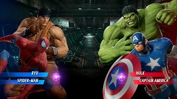 Ryu & Spiderman Vs Hulk & Captain America  [Very Hard ] Marvel Capcom Infinite