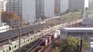 東海道の貨物2009　東戸塚駅 　EF66 38（新更新塗装）牽引高速貨物 1097ﾚと湘南新宿ライン宇都宮線直通4660E　2009 11 26