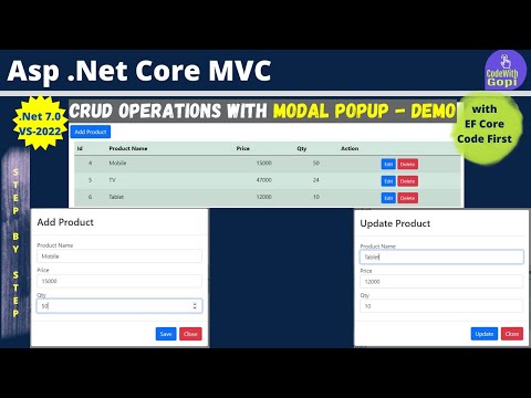 CRUD Operations Using Modal Popup in ASP.NET Core MVC | CRUD Application with ASP.NET Core - Demo