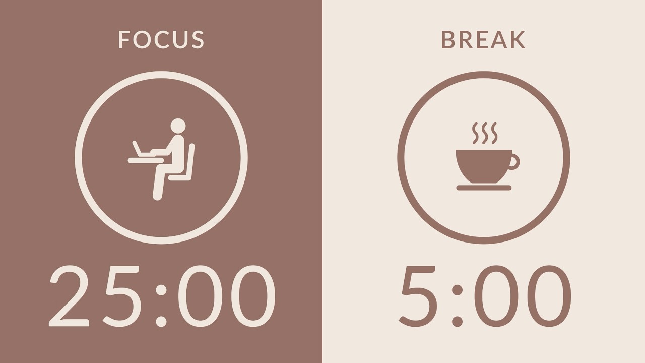 25/5 Pomodoro Timer with Brown Noise 🎧 2-Hour Study with Me for Deep ...