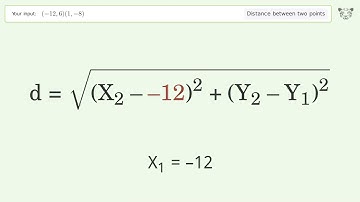 Find the distance between two points p1 (-12,6) and p2 (1,-8): Step-by-Step Video Solution