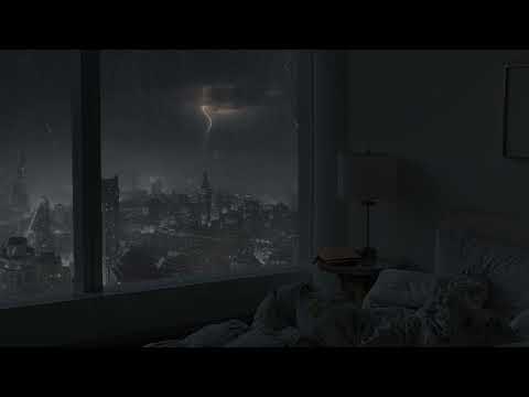 Heavy Rain with Windy Thunderstorm outside the Cozy Bedroom in London |  Rain Sounds for Sleeping