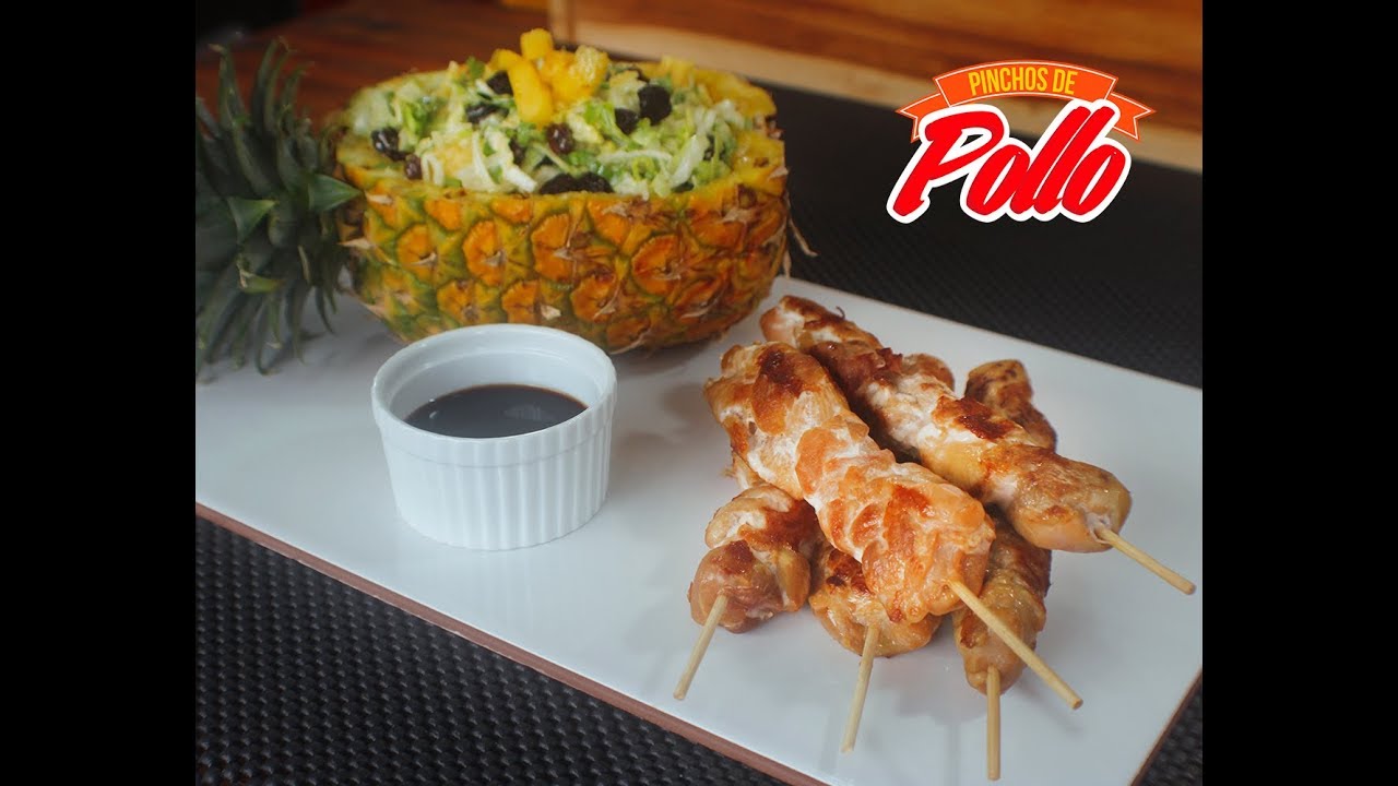 Pinchos Pollo Andino con ensalada hawaiana pollo campero menu