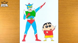 How to draw Shinchan and Action Kamen from Crayon Shinchan easy step by step @SDA64 screenshot 2