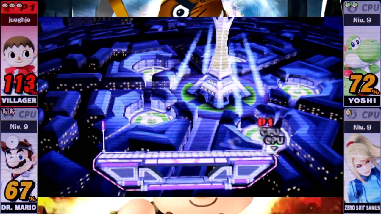 Super Smash Bros. 3DS Villager vs Dr Mario vs Yoshi vs ZSS (CPU)