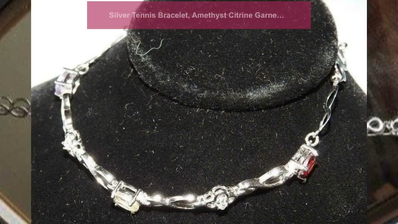 Silver Tennis Bracelet, Amethyst Citrine Garnet Gemstones, Figure 8 Design