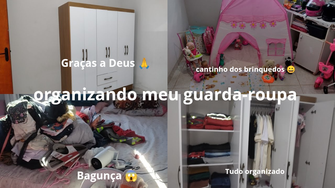 Organizei o meu guarda roupa, limpeza no quarto de brinquedo deixando tudo organizado