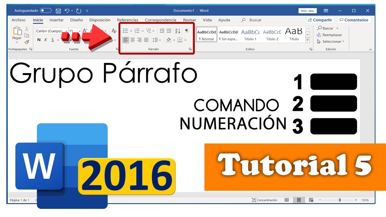 Microsoft Word, Grupo Párrafo, Comando Numeración, cómo hacer una lista  numerada, tutorial 5 - YouTube