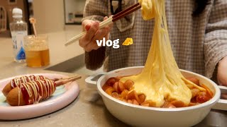 24hours Vlog of homelover, Home alone party making cheese tteokbokki after work with lunchbox