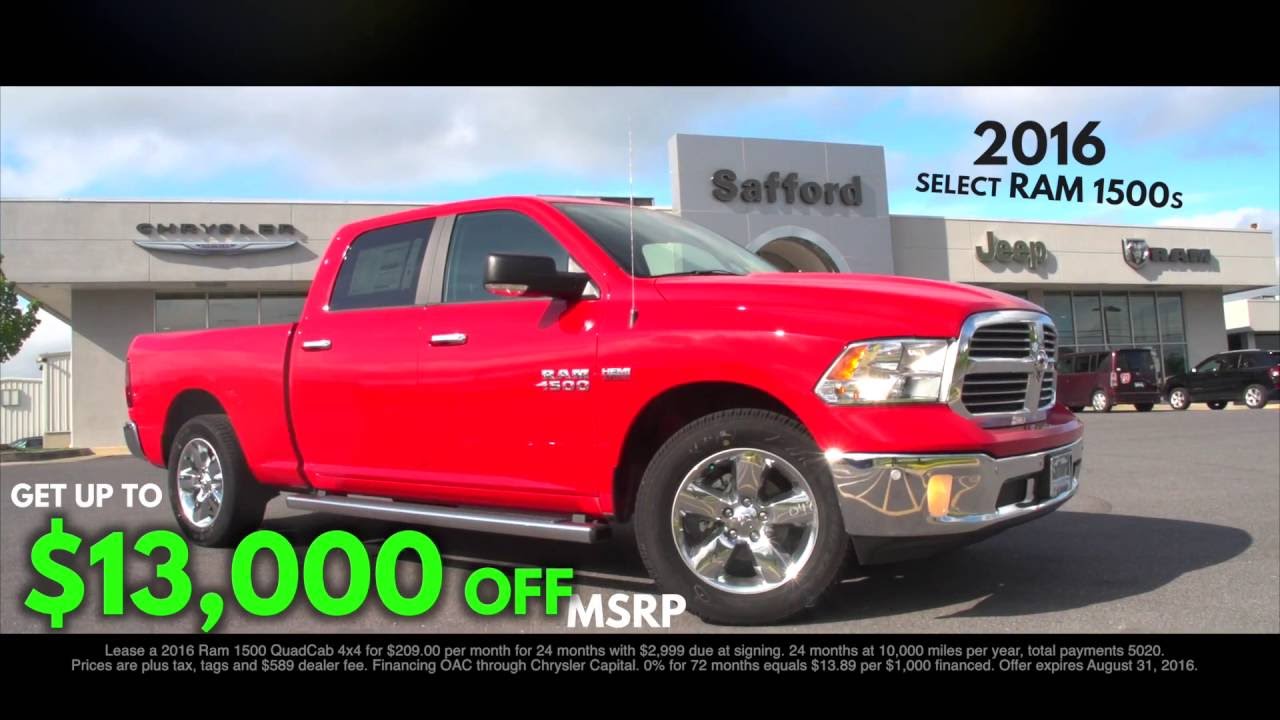 2016 Ram 1500 August Incentives at Safford of Fredericksburg - YouTube