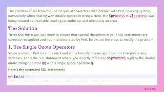 Resolving Special Character Issues in Perl Scripts for Database Queries Wealth