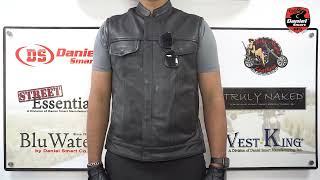 Daniel Smart Manufacturing - DS188 - Leather biker Vest - Gunmetal Zipper & Plain Sides Upto 40% OFF