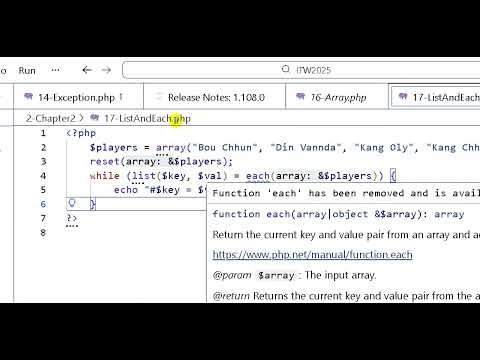 67-PHP Developer: Array - list() and each() Function | Practice